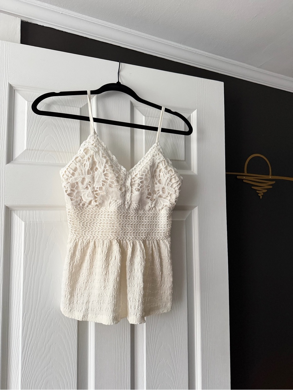 Derek Heart Cream Lace Smocked Camisole Tank